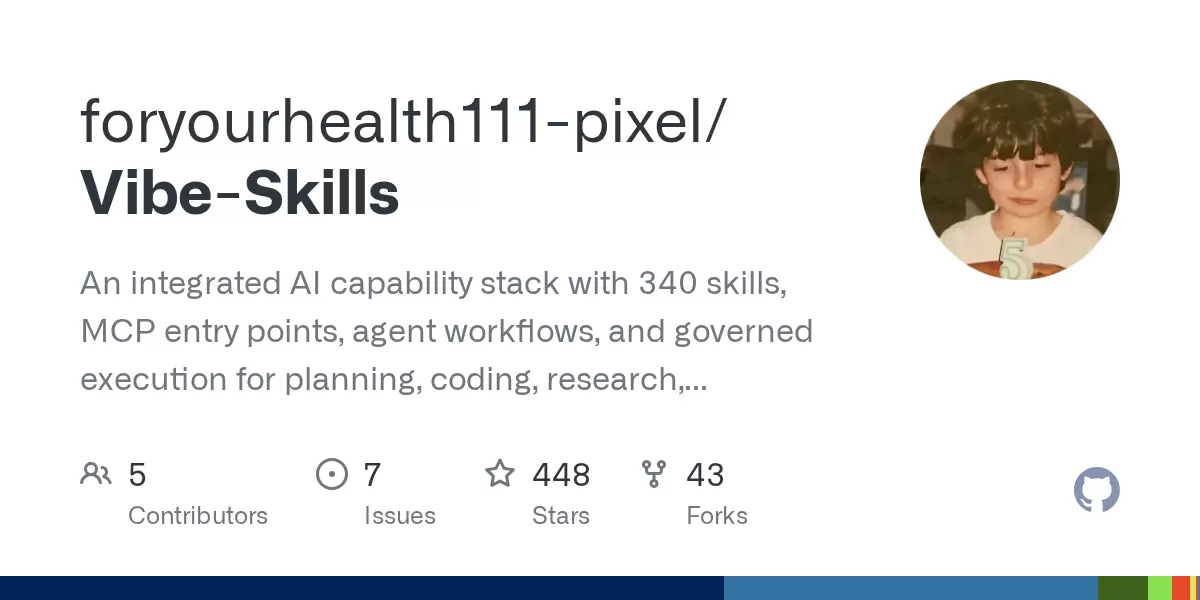 GitHub - foryourhealth111-pixel/Vibe-Skills: An integrated AI capability stack with 340 skills, MCP 